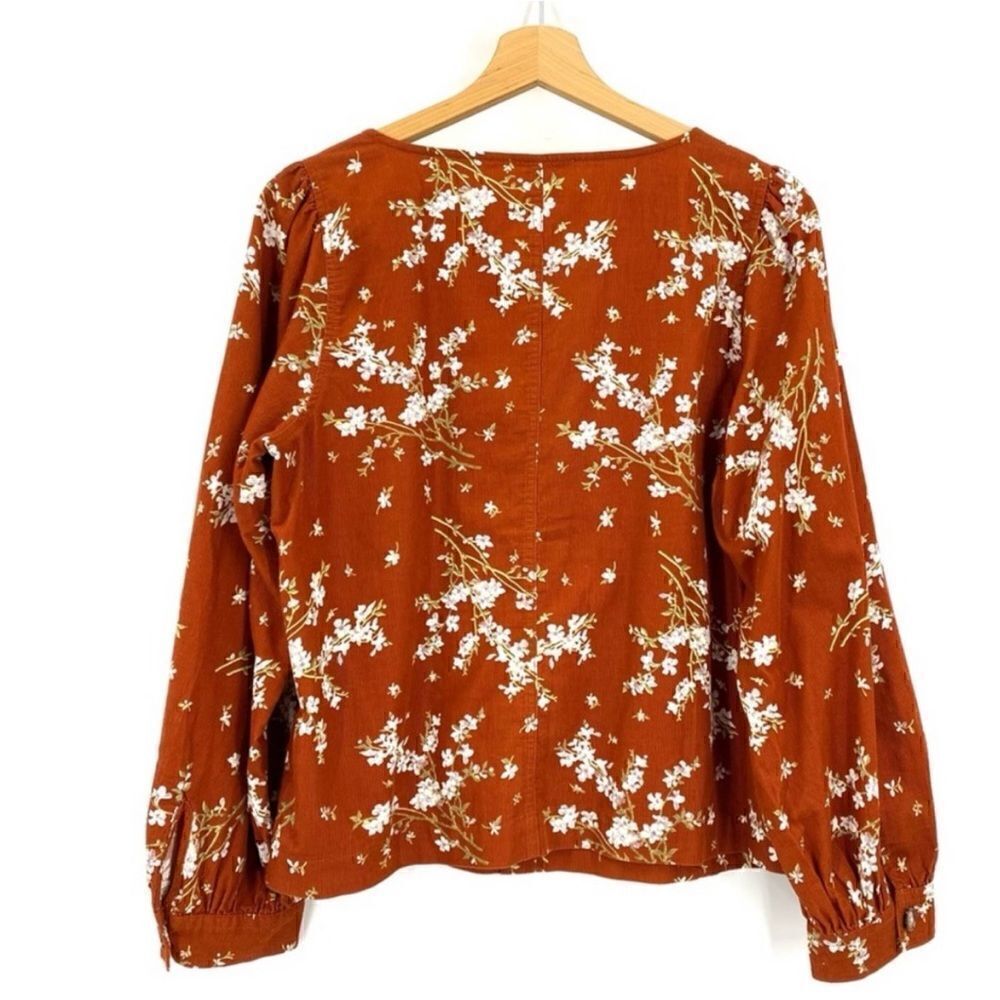 Madewell Corduroy Shirred-Sleeve Button-Front Top in Farmstand Bouquet Size L - Picture 6 of 8